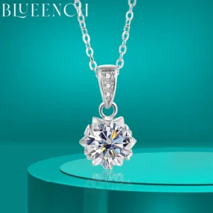 BLUEENCH D VVS1 Moissanit-Pendent-Halskette, S925-Sterlingsilber, vergoldet, 18 Karat Weißgold, GRA-zertifizierte zierliche Halsketten für Frauen