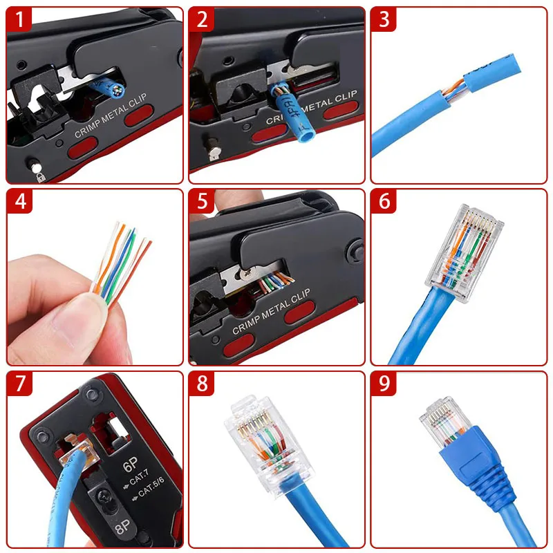 Cat7 Rj45 Crimpzange Kompatibel Mit Cat7/6A/6/5E Ethernet-Kabeln Mit Schneid-/Abisolierfunktion, Multifunktions-Kabelschneider Und Abisolierwerkzeug Für Ethernet Cat7 Rj45 Crimpzange Kompatibel Mit Cat7/6A/6/5E Ethernet-Kabeln Mit Schneid-/Abisolierfunktion, Multifunktions-Kabelschneider Und Abisolierwerkzeug Für Ethernet - Image 11