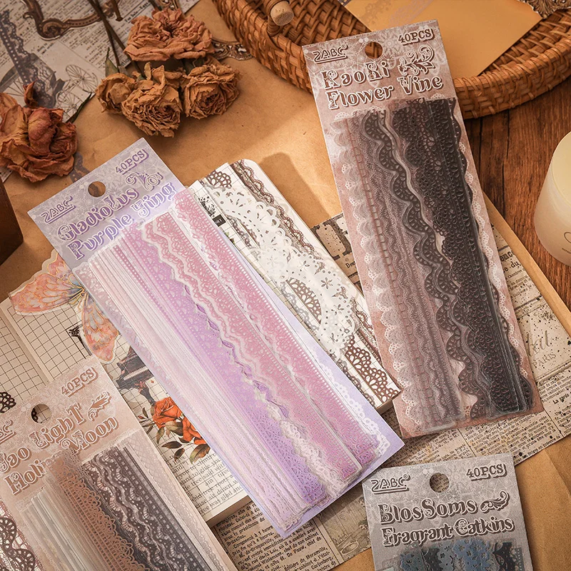 40 Stück Spitzenaufkleber, Niedliche Ästhetik, Dekor, Collage, Junk-Journal, Scrapbooking-Zubehör, Selbstklebende Kreative Schreibwarenaufkleber 40 Stück Spitzenaufkleber, Niedliche Ästhetik, Dekor, Collage, Junk-Journal, Scrapbooking-Zubehör, Selbstklebende Kreative Schreibwarenaufkleber - Image 3