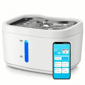 Katzen-Trinkbrunnen mit APP-Verbindung 84oz/2,5L Automatischer Haustier-Trinkbrunnen mit Edelstahl-Tablett und Gewichtssensor