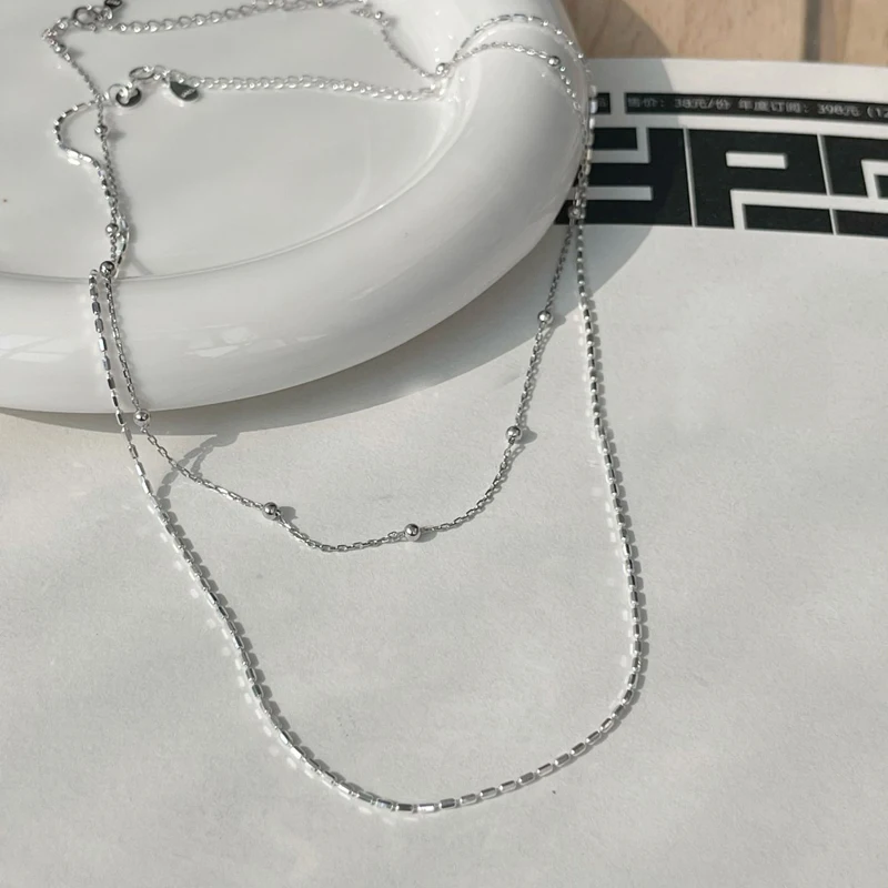 925 Sterling Silver Necklace With Simple Geometric Beads Choker Shiny And Delicate Collarbone Chain For Women Fashion Jewellery 925 Sterling Silver Necklace With Simple Geometric Beads Choker Shiny And Delicate Collarbone Chain For Women Fashion Jewellery - Image 12