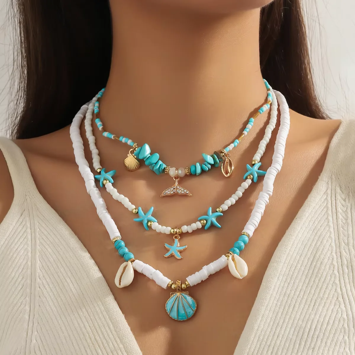 Damenmode Mehrschichtige Seestern Muschel Anhänger Halskette Handgemachte Perlen Halsband Sommer Strand Party Schmuck Geschenk Damenmode Mehrschichtige Seestern Muschel Anhänger Halskette Handgemachte Perlen Halsband Sommer Strand Party Schmuck Geschenk - Image 5