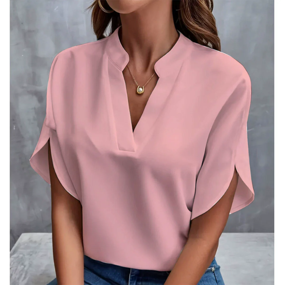 Veitche Sommer Frauen Casual Solide Bluse Frauen Mode V-Ausschnitt Halbe Hülse Shirts Büro Elegante Pullover Lose Blusas Tops Veitche Sommer Frauen Casual Solide Bluse Frauen Mode V-Ausschnitt Halbe Hülse Shirts Büro Elegante Pullover Lose Blusas Tops - Image 8