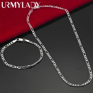 Edle neu kommen 925 Sterling Silber 4 MM Kette für Männer Frauen Armband Halskette Schmuck-Set Dame Weihnachtsgeschenke Charms Hochzeit