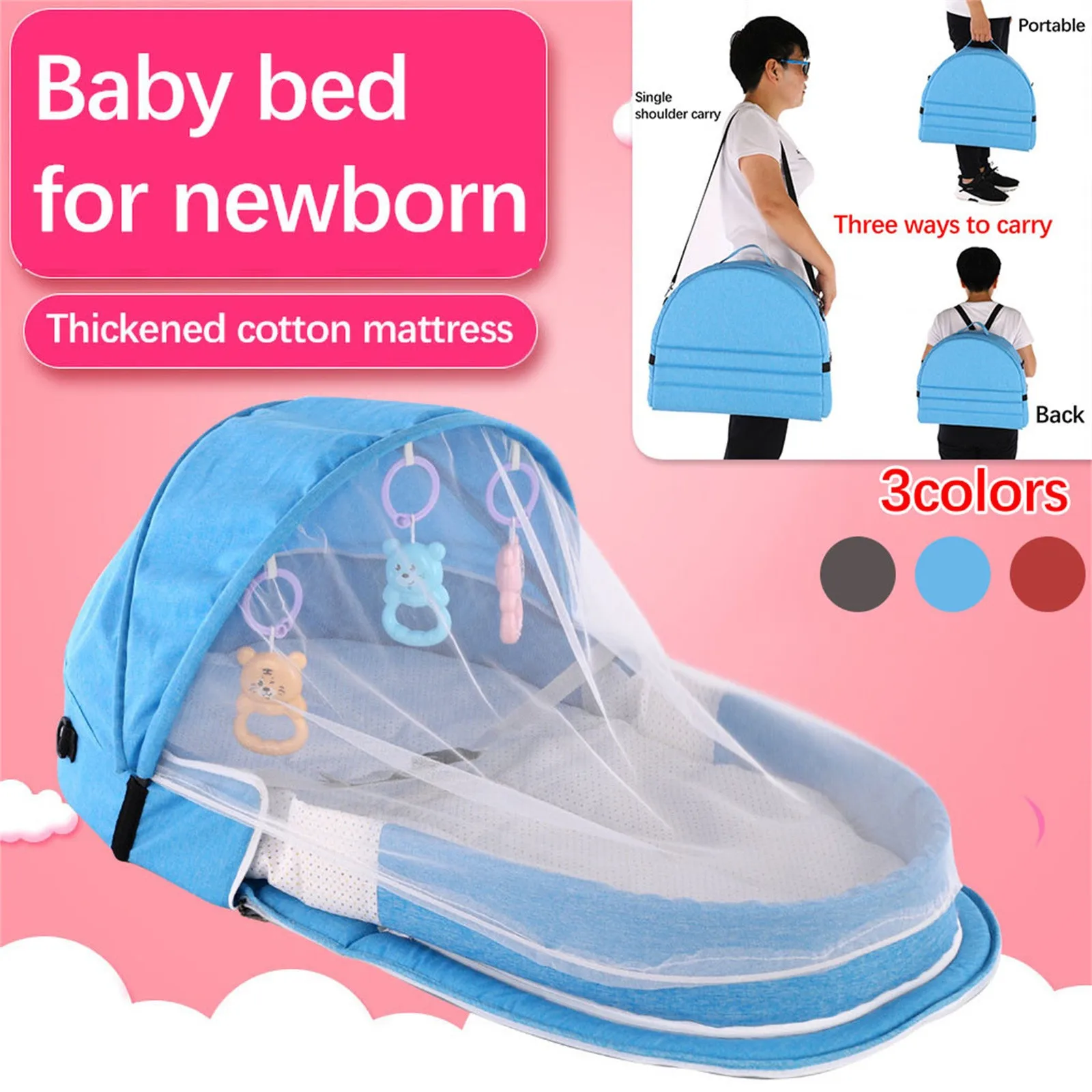 Babybett Klappbares Tragbares Babybett Mit Netz Und Markise Babynest Tragbares Babybett Für Camping Babybett Stuben Wagen Für Baby Babybett Klappbares Tragbares Babybett Mit Netz Und Markise Babynest Tragbares Babybett Für Camping Babybett Stuben Wagen Für Baby - Image 6