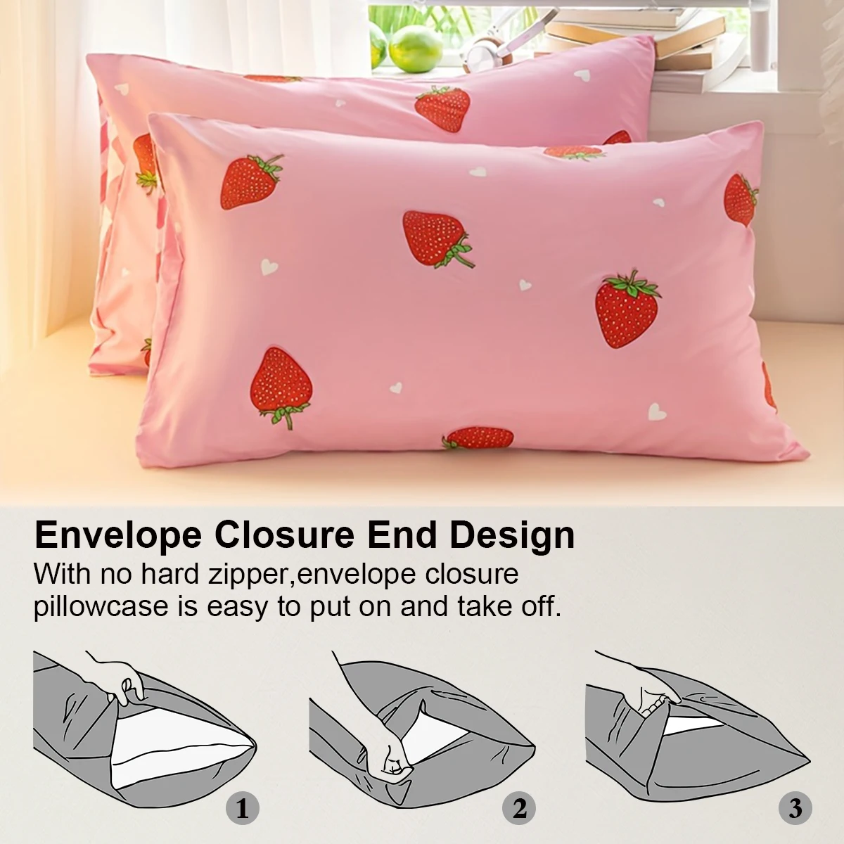 3Pcs/Set Small Strawberry Print Duvet Cover Set(1 Duvet Cover &Amp; 2 Pillowcase)Soft And Skin-Friendly Duvet Cover Bedding Set 3Pcs/Set Small Strawberry Print Duvet Cover Set(1 Duvet Cover &Amp; 2 Pillowcase)Soft And Skin-Friendly Duvet Cover Bedding Set - Image 3