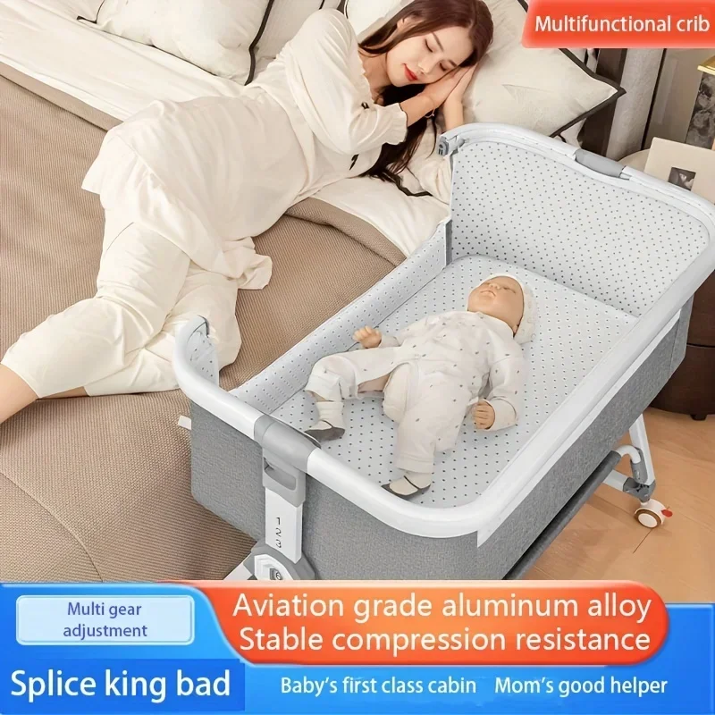 Babybett, Tragbares Spleißen, Wiegenbett, Faltbares Höhenverstellbares Spleißen Und Bewegliche Schaukel Am Bett, Wiegenbett Babybett, Tragbares Spleißen, Wiegenbett, Faltbares Höhenverstellbares Spleißen Und Bewegliche Schaukel Am Bett, Wiegenbett - Image 3