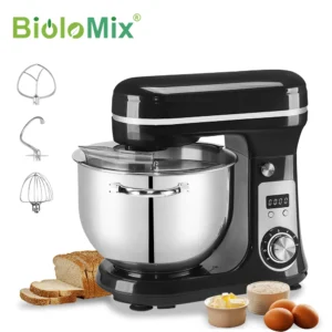 BioloMix Küchen-Lebensmittel-Standmixer, Mixer, leiser Motor, Sahne-Ei-Schneebesen, Peitsche, Teigkneter, 6 Geschwindigkeiten, 1200 W, 6 l, DC