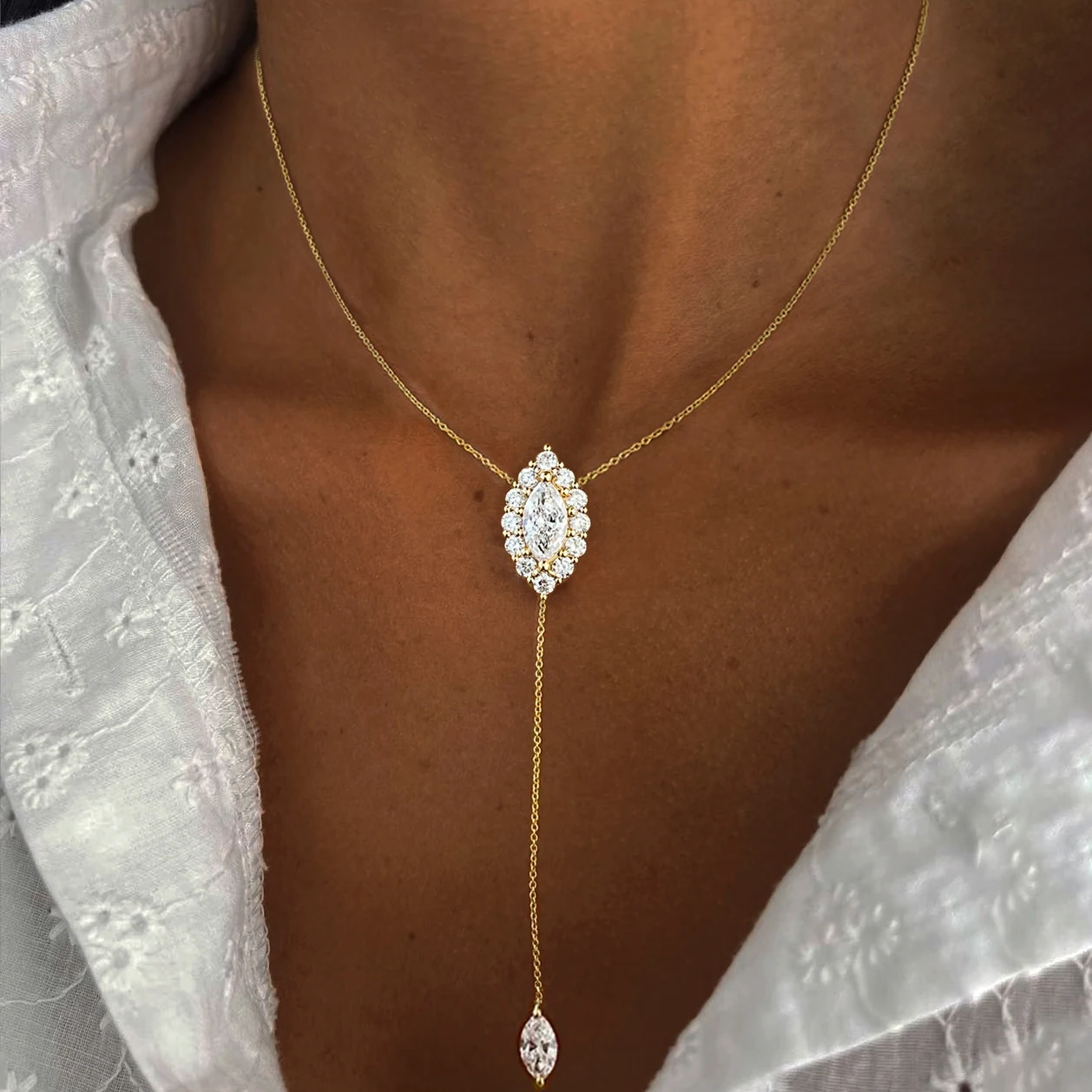 Marquise-Schliff Moissanit-Anhänger-Halskette Für Damen, 100% S925 Silber, Y-Förmiger Halo-Diamant-Tropfen-Anhänger Mit Zertifikat Marquise-Schliff Moissanit-Anhänger-Halskette Für Damen, 100% S925 Silber, Y-Förmiger Halo-Diamant-Tropfen-Anhänger Mit Zertifikat - Image 8