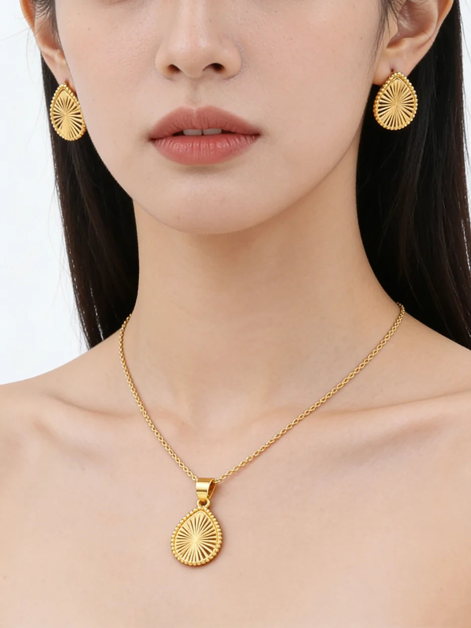 Vintage-Halsketten Für Damen, Goldfarben, Edelstahl-Anhänger, Ovale Halskette, Ohrringe, Ästhetischer Hochzeitsschmuck, Sommer-Schmuck, Geschenk Für Beste Freundinnen Vintage-Halsketten Für Damen, Goldfarben, Edelstahl-Anhänger, Ovale Halskette, Ohrringe, Ästhetischer Hochzeitsschmuck, Sommer-Schmuck, Geschenk Für Beste Freundinnen - Image 3