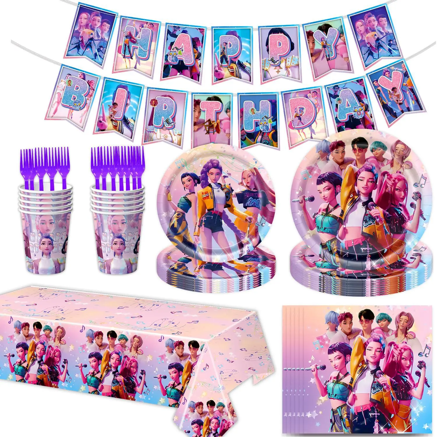 Kawaii K-Pop Gruppen-Thema Geburtstagsparty-Dekoration, Heimparty-Geschirr, Pappteller, Pappbecher, Banner, Servietten, Großhandel Neu Kawaii K-Pop Gruppen-Thema Geburtstagsparty-Dekoration, Heimparty-Geschirr, Pappteller, Pappbecher, Banner, Servietten, Großhandel Neu - Image 11