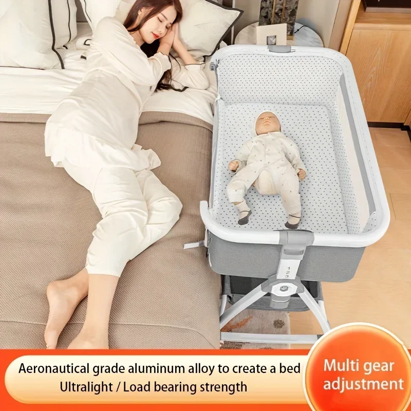 Babybett, Tragbares Spleißen, Wiegenbett, Faltbares Höhenverstellbares Spleißen Und Bewegliche Schaukel Am Bett, Wiegenbett Babybett, Tragbares Spleißen, Wiegenbett, Faltbares Höhenverstellbares Spleißen Und Bewegliche Schaukel Am Bett, Wiegenbett
