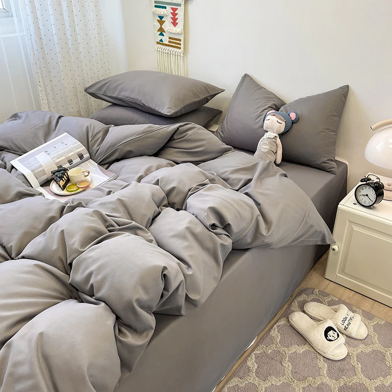 3-Piece Set Of Solid-Color Down Duvet Cover, Bedding Set (1 Duvet Cover +2 Pillowcases, Without Core), Soft And Comfortable 3-Piece Set Of Solid-Color Down Duvet Cover, Bedding Set (1 Duvet Cover +2 Pillowcases, Without Core), Soft And Comfortable - Image 3