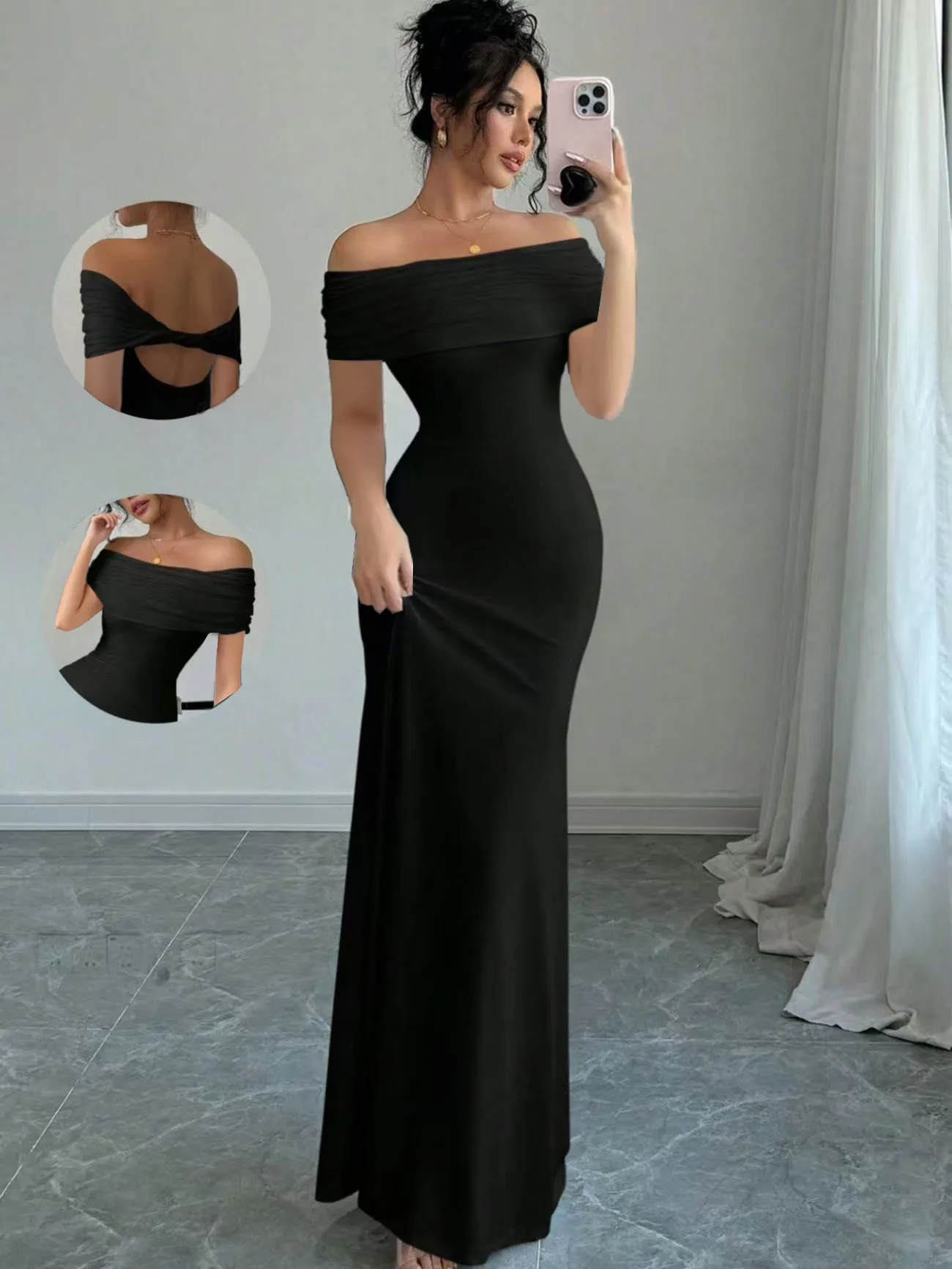 Schulterfreies Partykleid, Ärmelloses, Sexy, Figurbetontes Midikleid Für Damen, Elegantes Bandage-Cocktailkleid Für Den Ausgehen Schulterfreies Partykleid, Ärmelloses, Sexy, Figurbetontes Midikleid Für Damen, Elegantes Bandage-Cocktailkleid Für Den Ausgehen - Image 3