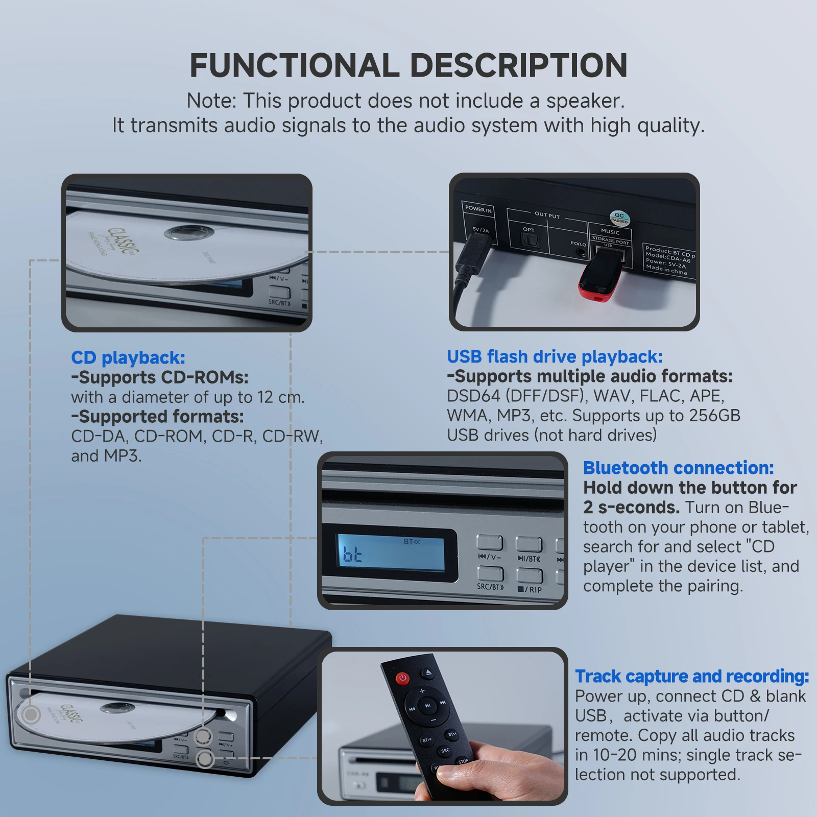 Tragbarer Bluetooth-Cd-Player Mit Cd-Ripper, Hifi-Audio Und Bluetooth-Ein-/Ausgang – Desktop-Musikplayer Für Zuhause &Amp; Büro Tragbarer Bluetooth-Cd-Player Mit Cd-Ripper, Hifi-Audio Und Bluetooth-Ein-/Ausgang – Desktop-Musikplayer Für Zuhause &Amp; Büro - Image 3