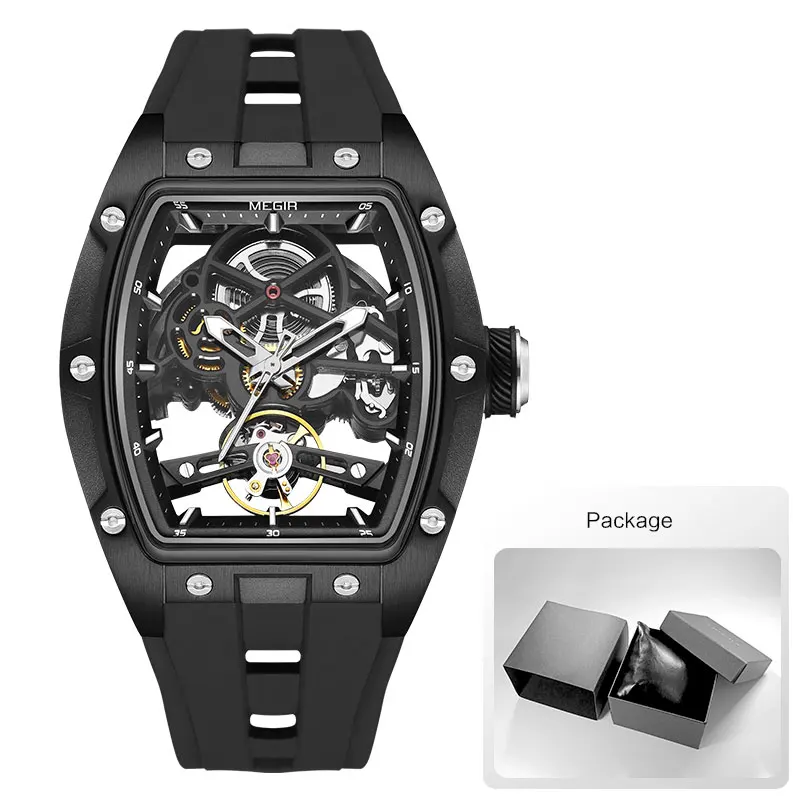 Megir Männer Armbanduhr Mode Schwarz Wasserdichte Automatische Mechanische Uhr Mit Leuchtenden Zeigern Silikon Armband Tonneau Zifferblatt Megir Männer Armbanduhr Mode Schwarz Wasserdichte Automatische Mechanische Uhr Mit Leuchtenden Zeigern Silikon Armband Tonneau Zifferblatt - Image 7
