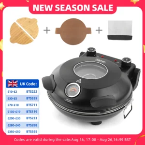 YIBAKE 12-Zoll-Elektro-Pizzaofen für den Innenbereich, 1200 W, glasierter Keramik-Steinkocher, zwei Tasten, präzise Temperaturregelung, erhitzt 420 ℃