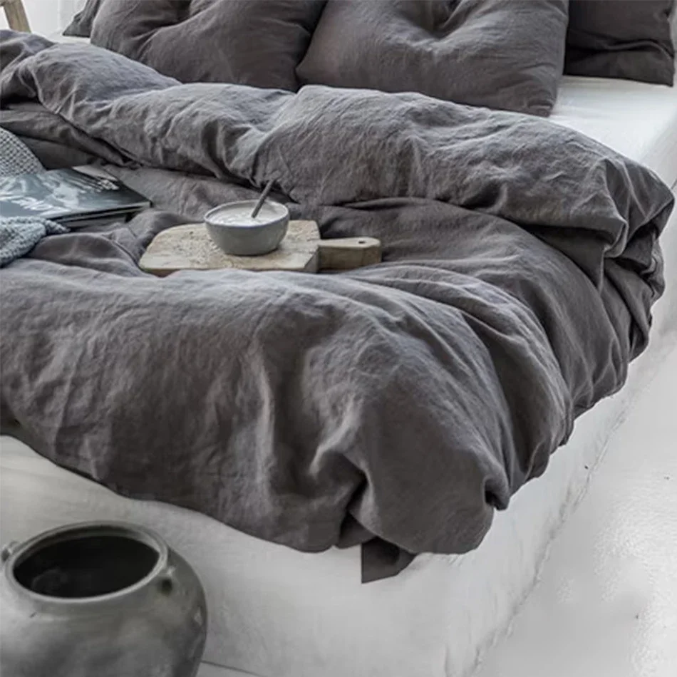 100% Linen Bed Duvet Cover Stone Washed France Linen Solid Color Breathable Sheets Pillowcase Home Textiles Bedding 100% Linen Bed Duvet Cover Stone Washed France Linen Solid Color Breathable Sheets Pillowcase Home Textiles Bedding - Image 5