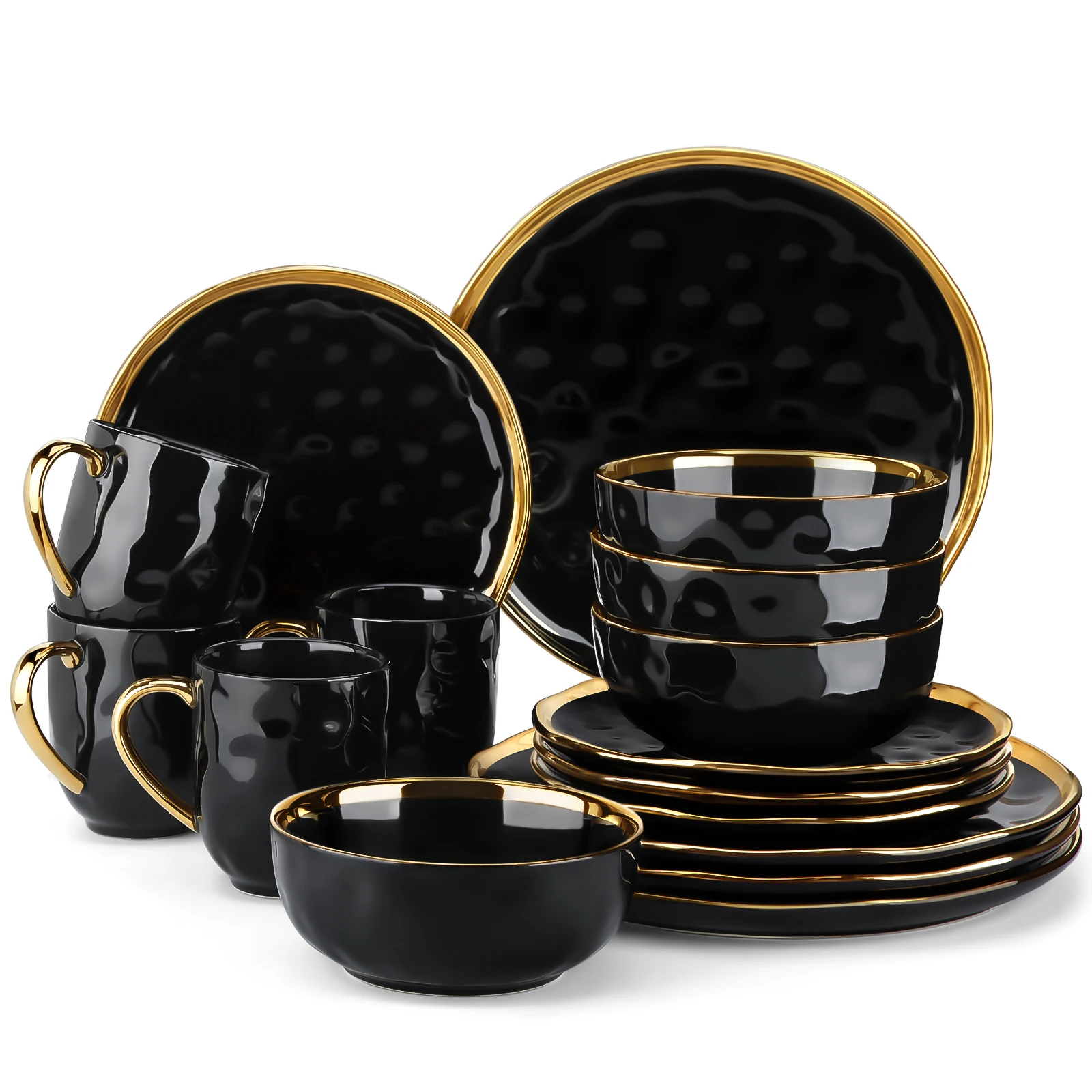 Lovecasa 16/32 Stück Schwarzes Porzellan Geschirr Set Keramik Platte Mit Gold Verkleidung Teller/Dessert/Tasse/Schüssel Geschirr Set Lovecasa 16/32 Stück Schwarzes Porzellan Geschirr Set Keramik Platte Mit Gold Verkleidung Teller/Dessert/Tasse/Schüssel Geschirr Set - Image 3