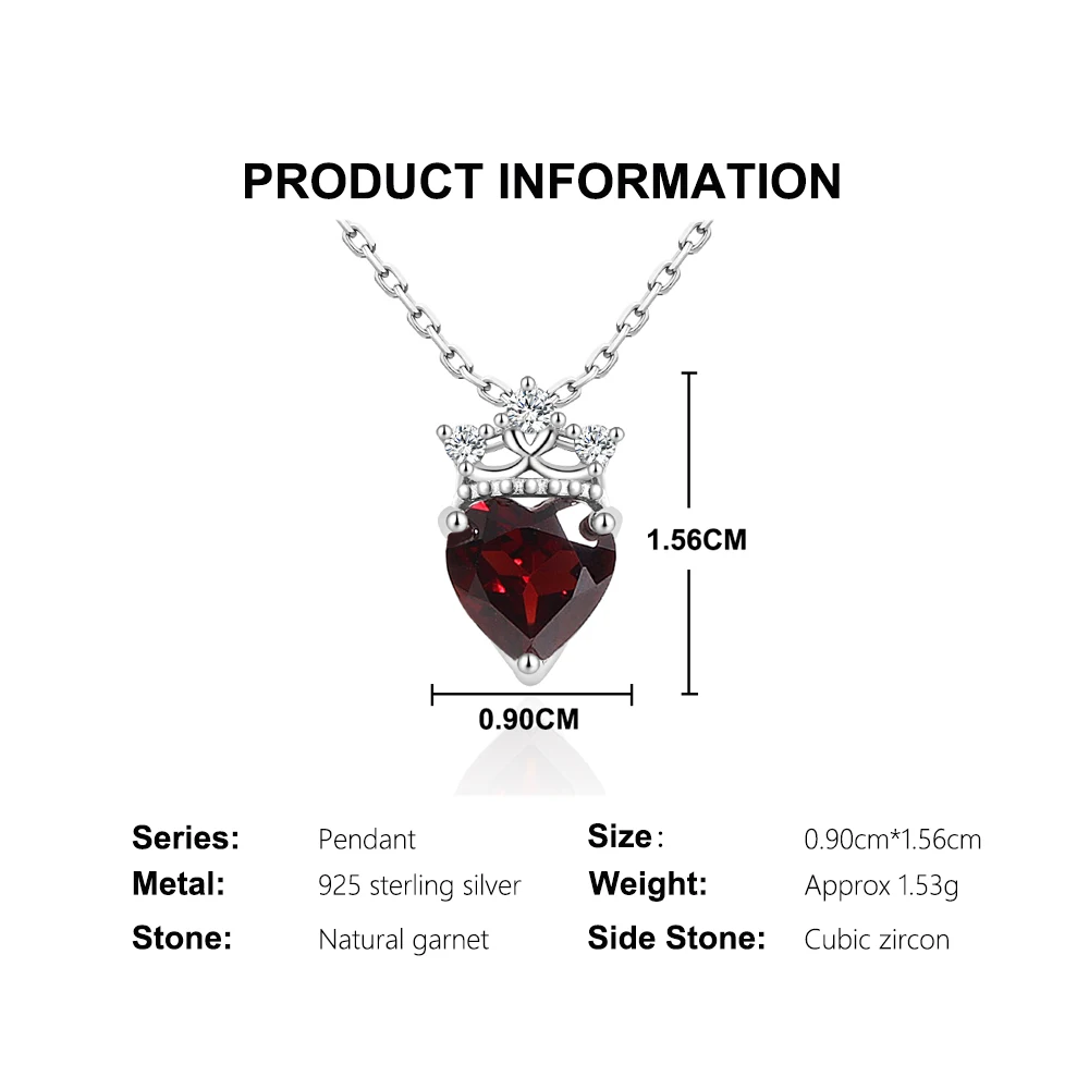 2026, Kronen-Design, 925Er Sterlingsilber, Damenhalskette, Natürlicher Herzanhänger Mit 8,00 Mm Granat, Eleganter Schmuck Für Verlobungsgeschenke 2026, Kronen-Design, 925Er Sterlingsilber, Damenhalskette, Natürlicher Herzanhänger Mit 8,00 Mm Granat, Eleganter Schmuck Für Verlobungsgeschenke - Image 4