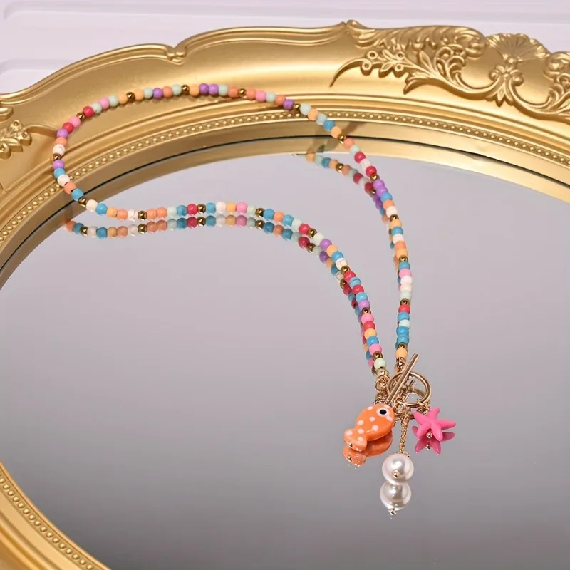 Bohemian Seestern Anhänger Halskette Mit Ot Schnalle Frauen Handgemachte Reis Perlen Keramik Fisch Halsband Halskette Strand Schmuck Geschenke Bohemian Seestern Anhänger Halskette Mit Ot Schnalle Frauen Handgemachte Reis Perlen Keramik Fisch Halsband Halskette Strand Schmuck Geschenke - Image 5