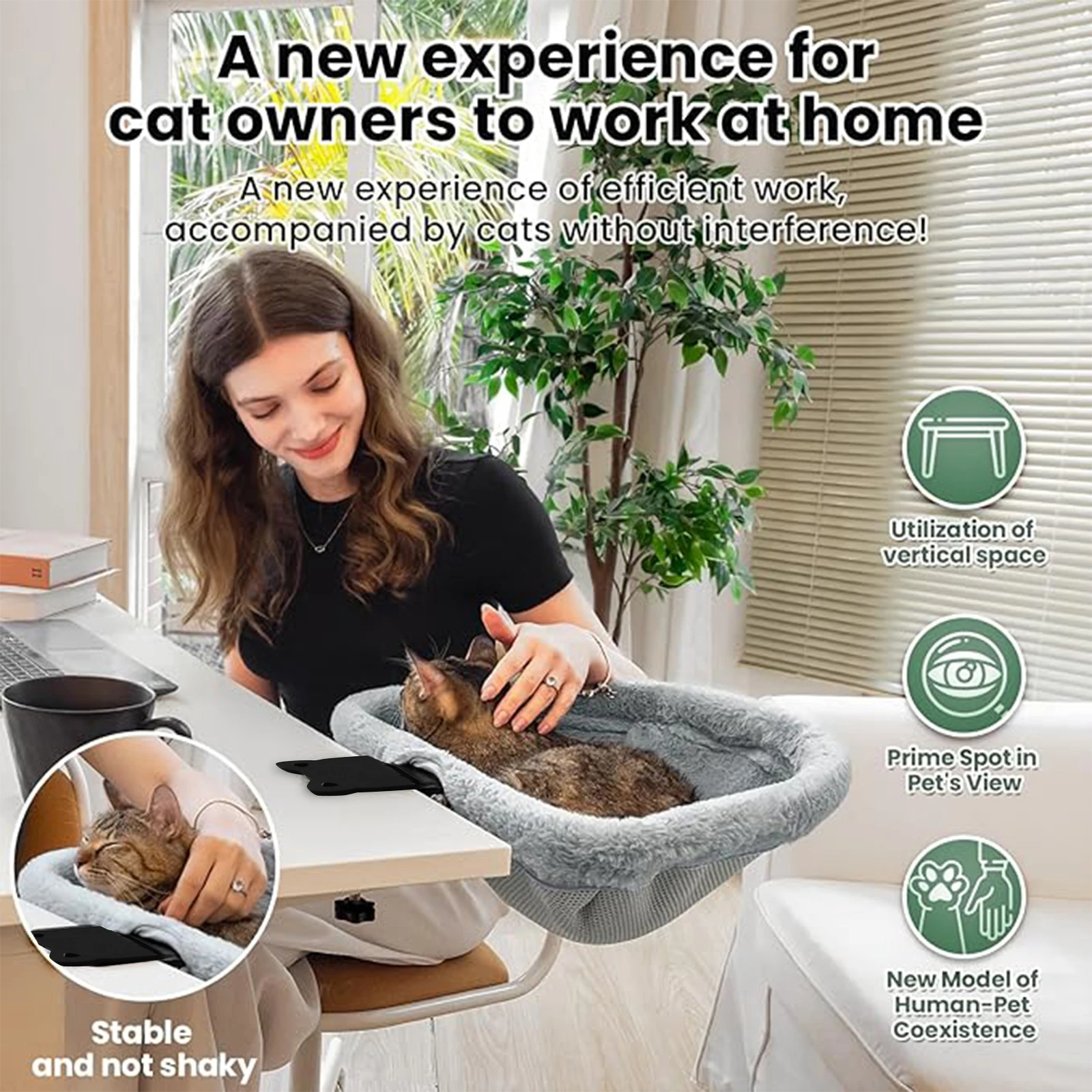 Cat Desk Bed One-Click Folding Sunken Design Space-Saving Semi-Circular Cat Desk Hammock Perch For Home Office Indoor Cats Cat Desk Bed One-Click Folding Sunken Design Space-Saving Semi-Circular Cat Desk Hammock Perch For Home Office Indoor Cats - Image 3