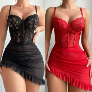 Transparenter Bügel-BH, Erotik-Set, sexy Feen-Dessous, durchsichtiges Spitzen-Nachthemd für Damen, Pyjama-Sets, zartes sexy Nachthemd