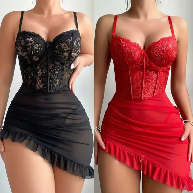 Transparenter Bügel-Bh, Erotik-Set, Sexy Feen-Dessous, Durchsichtiges Spitzen-Nachthemd Für Damen, Pyjama-Sets, Zartes Sexy Nachthemd Transparenter Bügel-Bh, Erotik-Set, Sexy Feen-Dessous, Durchsichtiges Spitzen-Nachthemd Für Damen, Pyjama-Sets, Zartes Sexy Nachthemd