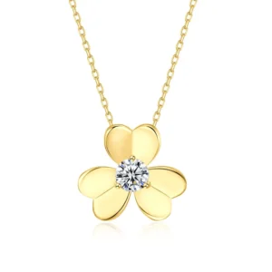 100 % echte 0,5 Karat Kleeblatt-Moissanit-Anhänger-Halskette für Frauen, 925er Sterlingsilber, Diamantkette, Halsketten, edler Schmuck