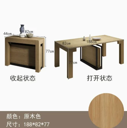 Solid Wood Folding Dining Table, Retractable, Nordic, Rectangular Foldable, Household, Apartment Invisible Dining Customizable Solid Wood Folding Dining Table, Retractable, Nordic, Rectangular Foldable, Household, Apartment Invisible Dining Customizable - Image 12