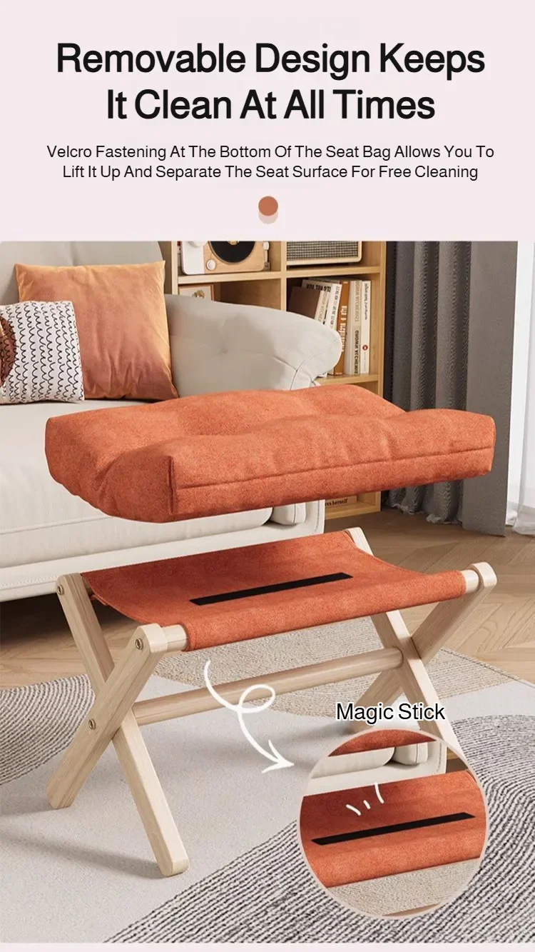 Solid Wood Folding Shoe Changing Stool With Cotton Filled Cushion, Portable Low Footstool For Entryway &Amp; Sofa Rest Solid Wood Folding Shoe Changing Stool With Cotton Filled Cushion, Portable Low Footstool For Entryway &Amp; Sofa Rest - Image 19