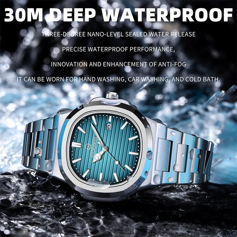 Luxuriöse Quadratische Herren-Armbanduhr, Elegant, Wasserdicht, Leuchtend, Mit Datumsanzeige, Edelstahl, Quarzuhren Für Herren, Weihnachtsgeschenk + Box Reloj Luxuriöse Quadratische Herren-Armbanduhr, Elegant, Wasserdicht, Leuchtend, Mit Datumsanzeige, Edelstahl, Quarzuhren Für Herren, Weihnachtsgeschenk + Box Reloj - Image 4