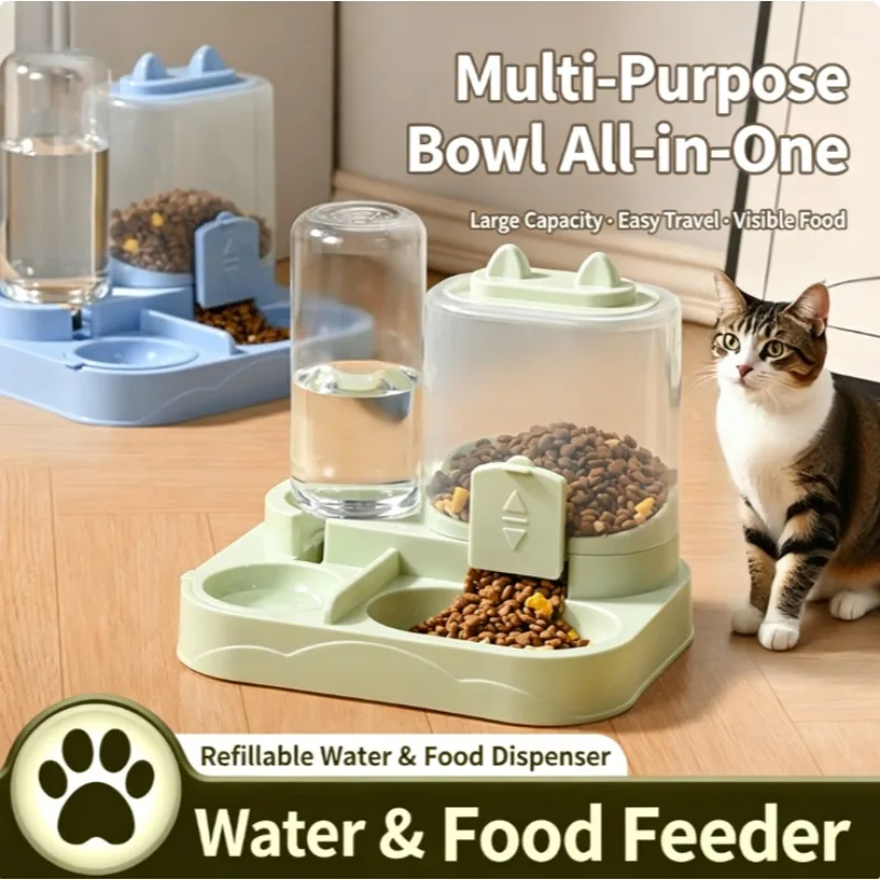 2-In-1 Large Pet Feeder &Amp; Water Dispenser, Dry Wet Separation, Durable Plastic, Transparent, No Battery, For Cats Dogs Travel 2-In-1 Large Pet Feeder &Amp; Water Dispenser, Dry Wet Separation, Durable Plastic, Transparent, No Battery, For Cats Dogs Travel