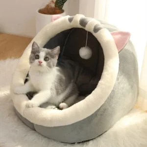 Tiefes Schlaf-Katzenbett, Cartoon-Haustierbett, faltbar, abnehmbar, waschbar, Haustier-Schlafbett für kleine Hunde, Matte, Tasche, Höhle, Katzen, Bett