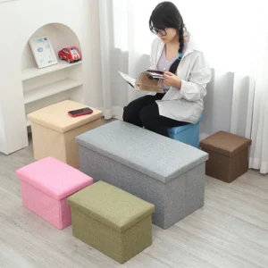 Storage stool for home use, made of cotton and linen, multifunctional, foldable, large-sized organizer, shoe changing stool