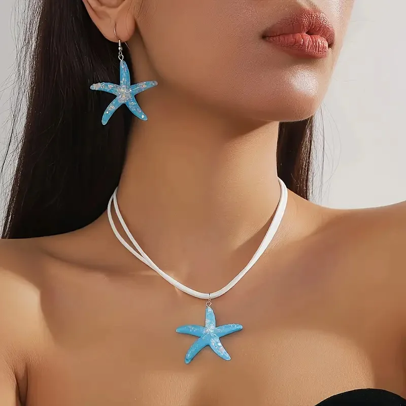 Mode Große Seestern Anhänger Halskette Schmuck-Set Für Frauen Mädchen Boho Sommer Strand Weiß Seil Kette Halsband Partei Schmuck Geschenk Mode Große Seestern Anhänger Halskette Schmuck-Set Für Frauen Mädchen Boho Sommer Strand Weiß Seil Kette Halsband Partei Schmuck Geschenk
