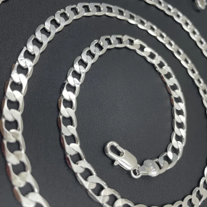 Herren-Halskette Aus 925Er-Sterlingsilber, 2/4/6/8/10/12 Mm, 40–75 Cm, Gesichtskette, Karabinerverschluss, Für Männer Und Frauen, Verlobungsschmuck, Geschenke Herren-Halskette Aus 925Er-Sterlingsilber, 2/4/6/8/10/12 Mm, 40–75 Cm, Gesichtskette, Karabinerverschluss, Für Männer Und Frauen, Verlobungsschmuck, Geschenke - Image 4