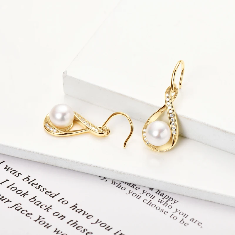 Moissanit Natürliche Süßwasserperlen Infinity Anhänger Halskette &Amp; Ohrringe Set Für Damen 925 Sterling Silber Hochzeitsschmuck Set Moissanit Natürliche Süßwasserperlen Infinity Anhänger Halskette &Amp; Ohrringe Set Für Damen 925 Sterling Silber Hochzeitsschmuck Set - Image 2