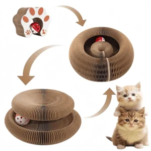 Foldable Cat Scratcher with Bell & Catnip - Multi-Level Cardboard Toy for Kittens, Durable Claw Sharpener