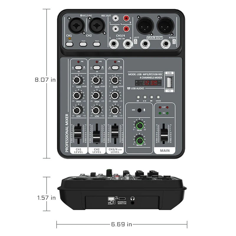 4-Kanal-Audiomischer Mit 48 V Phantomspeisung, Usb &Amp; Bluetooth – Dj-Mischpult Für Karaoke, Studio, Aufnahmen &Amp; Live-Musik 4-Kanal-Audiomischer Mit 48 V Phantomspeisung, Usb &Amp; Bluetooth – Dj-Mischpult Für Karaoke, Studio, Aufnahmen &Amp; Live-Musik - Image 6