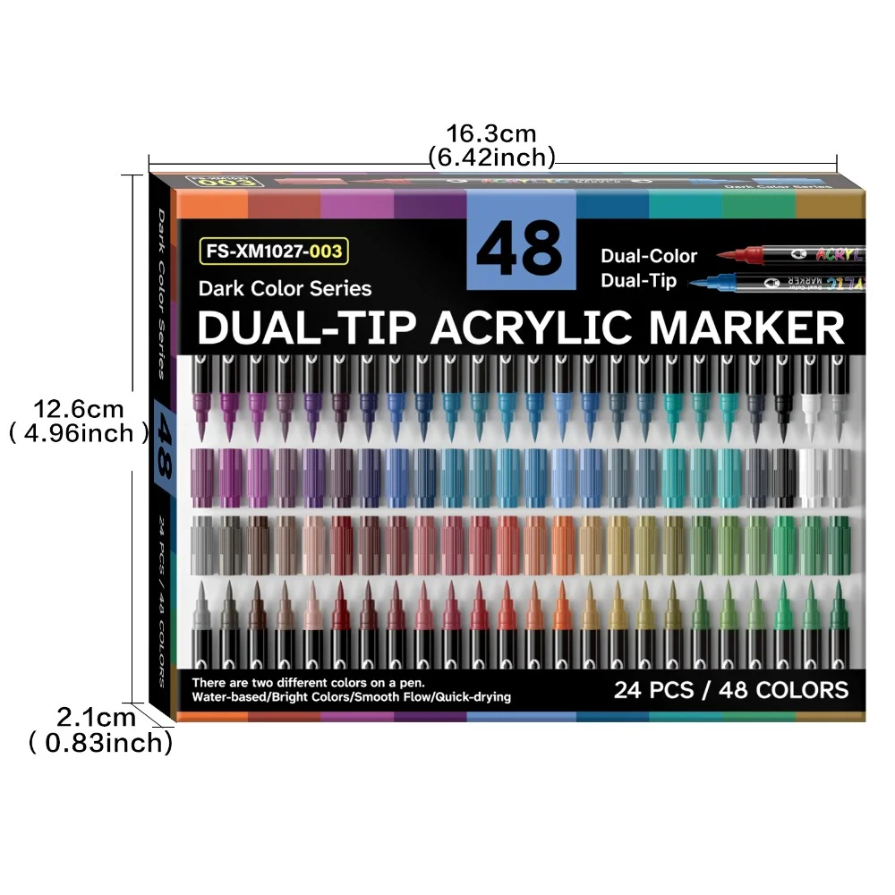 Flysea 48-Farben Vibrant Black Series Acrylmarker – Doppelspitzen-Design Mit Pinselspitze Und 1 Mm Feiner Spitze, Wasserfest Und Nicht Abwischbar Flysea 48-Farben Vibrant Black Series Acrylmarker – Doppelspitzen-Design Mit Pinselspitze Und 1 Mm Feiner Spitze, Wasserfest Und Nicht Abwischbar - Image 2