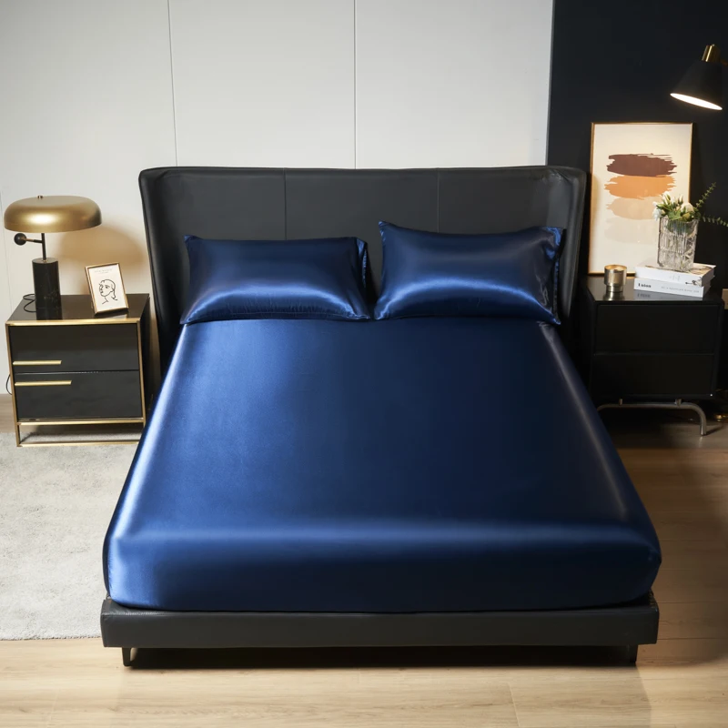 1/3Pc Satin Fitted Sheet Solid Colour Single Twin Full Queen King Ice Silk Mattress Cover Natural With Elastic Band Bed Sheet 1/3Pc Satin Fitted Sheet Solid Colour Single Twin Full Queen King Ice Silk Mattress Cover Natural With Elastic Band Bed Sheet - Image 10