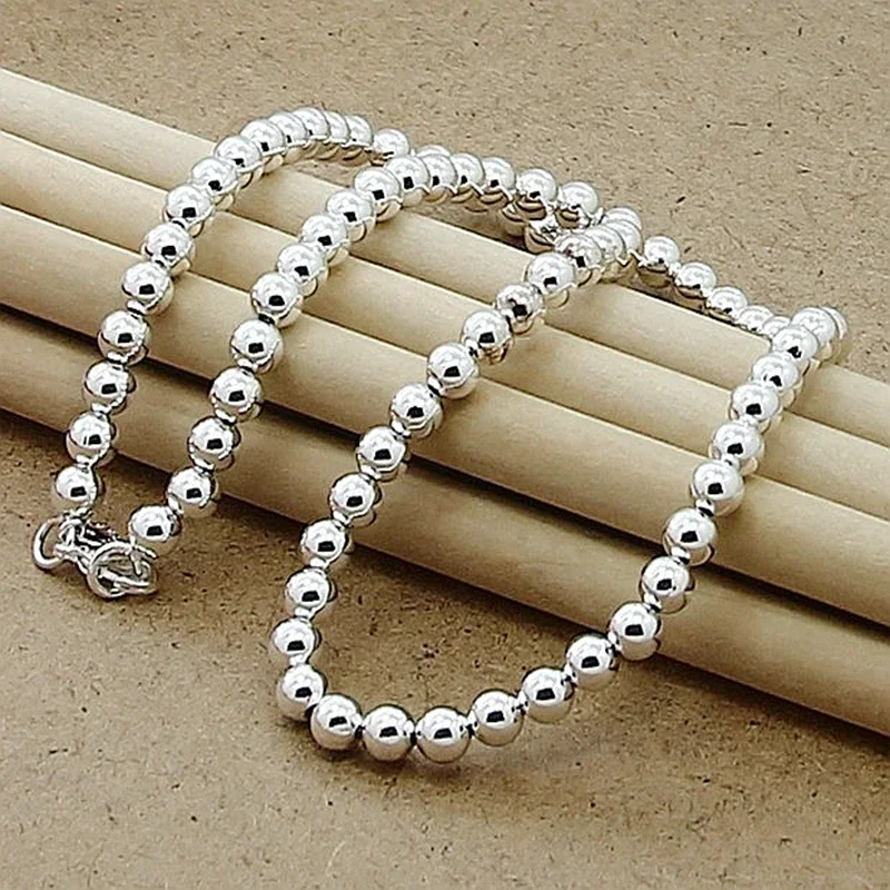 Hot 925 Sterling Silver 4Mm/6Mm/8Mm/10Mm Smooth Beads Ball Chain Necklace For Women Men Fashion Jewelry Wedding Accessories Hot 925 Sterling Silver 4Mm/6Mm/8Mm/10Mm Smooth Beads Ball Chain Necklace For Women Men Fashion Jewelry Wedding Accessories - Image 4