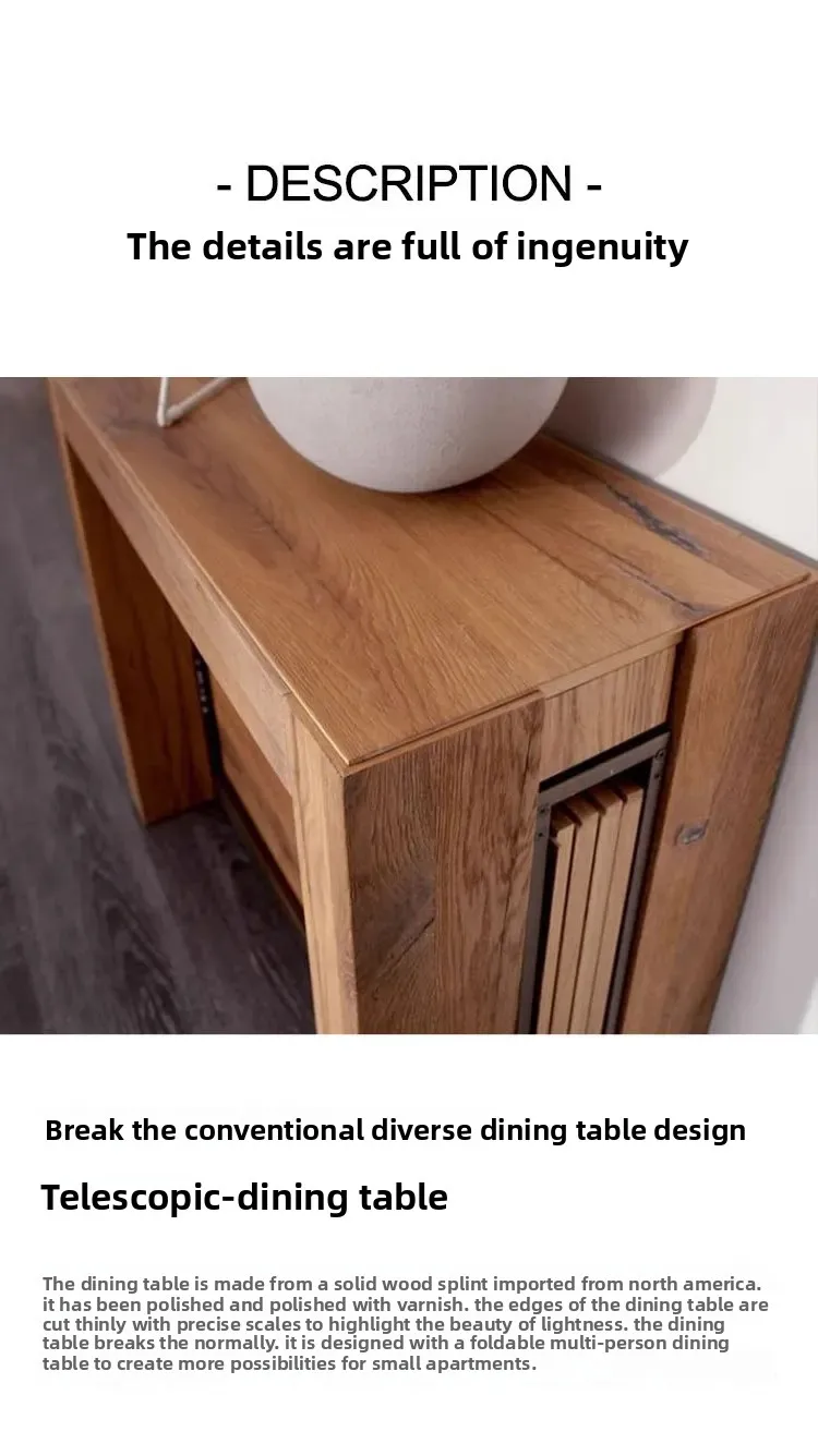 Solid Wood Folding Dining Table, Retractable, Nordic, Rectangular Foldable, Household, Apartment Invisible Dining Customizable Solid Wood Folding Dining Table, Retractable, Nordic, Rectangular Foldable, Household, Apartment Invisible Dining Customizable - Image 28
