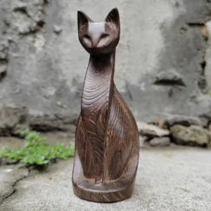 3.8 Inch Hand-Carved Wooden Cat Ornament, Geometric Style, Abstract Style, Suitable for Desktop Decorations, Party Decorations, Holiday Decorations, Bedroom, Living Room, Centerpiece Decoration, New Year Gifts