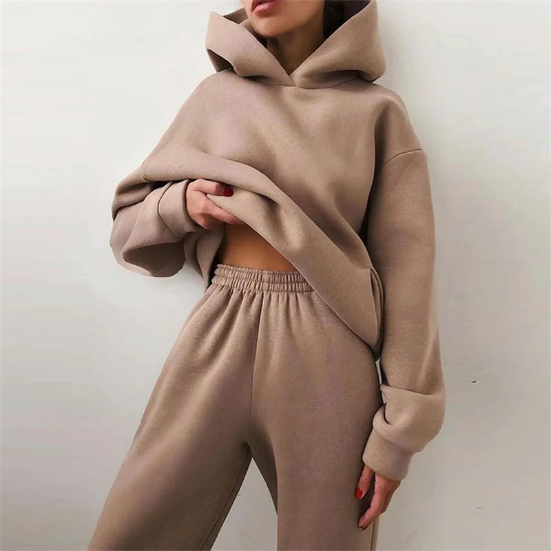 Damen Trainingsanzug Herbst – Oversize Hoodie Mit Langer Hose, Warmes Zweiteiliges Freizeit-Set Damen Trainingsanzug