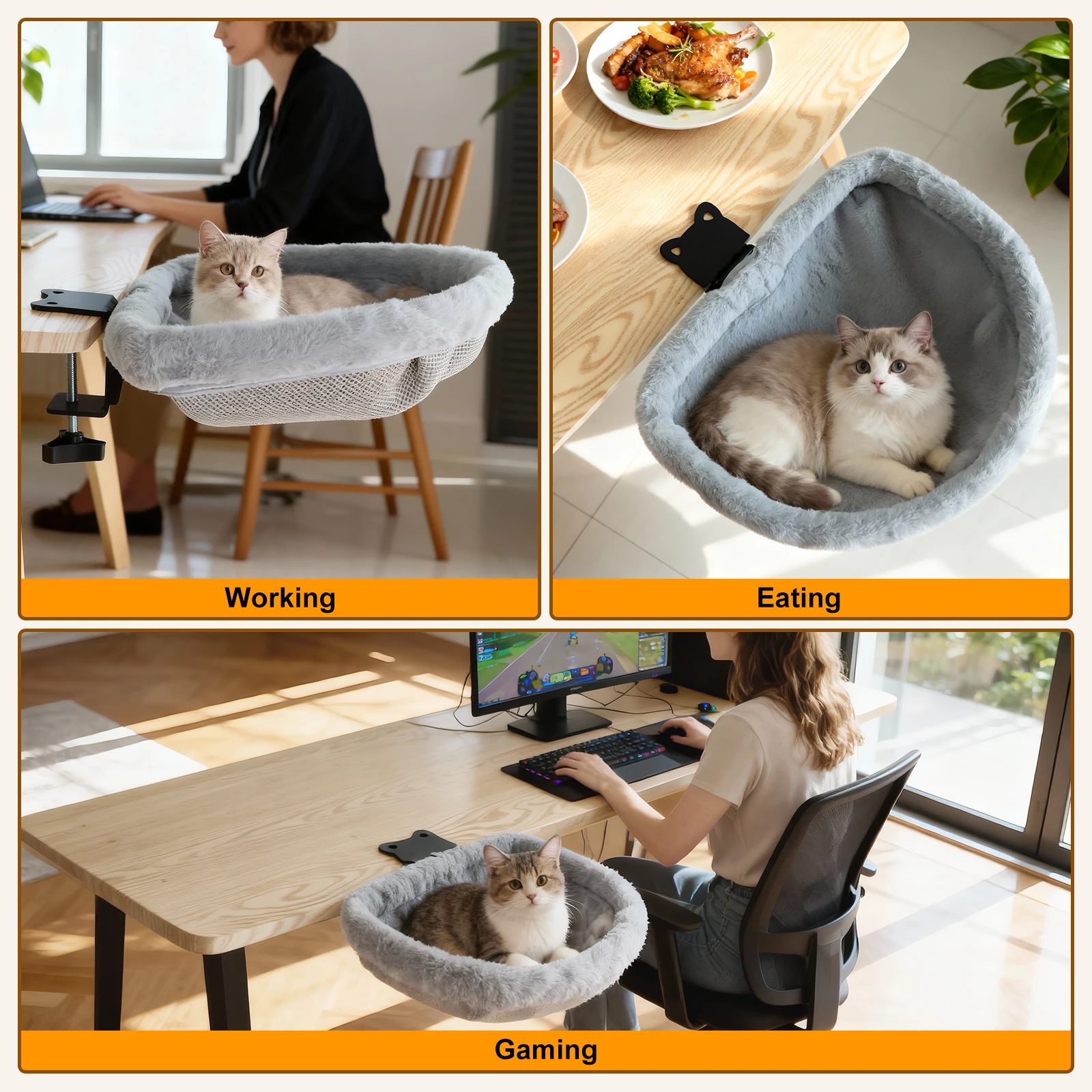 Cat Desk Bed One-Click Folding Sunken Design Space-Saving Semi-Circular Cat Desk Hammock Perch For Home Office Indoor Cats Cat Desk Bed One-Click Folding Sunken Design Space-Saving Semi-Circular Cat Desk Hammock Perch For Home Office Indoor Cats - Image 5