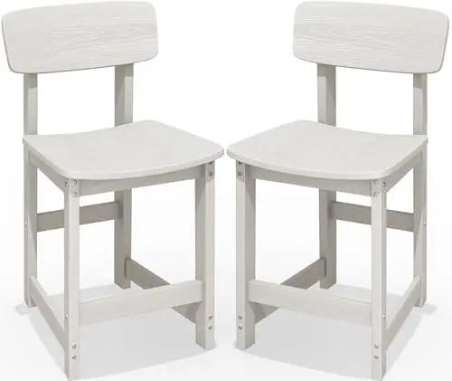 Outdoor Hdpe Counter-Height Bar Stools Set Of 2, White Outdoor Hdpe Counter-Height Bar Stools Set Of 2, White