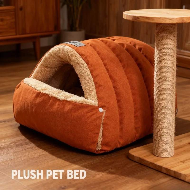Winddichtes Warmes Katzenbett Halbgeschlossenes Winter-Hundebett Mit Lederbesatz Gemütliches Kleintiernest Für Kaltes Wetter Winddichtes Warmes Katzenbett Halbgeschlossenes Winter-Hundebett Mit Lederbesatz Gemütliches Kleintiernest Für Kaltes Wetter - Image 5