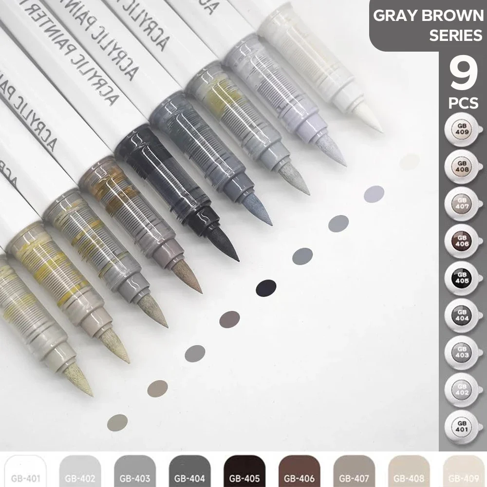 9-Teiliges Acryl-Pinselstift-Set, Professionelle Kunstmarker Mit Tintensteuerung Zum Malen, Zeichnen Und Skizzieren, Schulzubehör, Kunst 9-Teiliges Acryl-Pinselstift-Set, Professionelle Kunstmarker Mit Tintensteuerung Zum Malen, Zeichnen Und Skizzieren, Schulzubehör, Kunst - Image 9